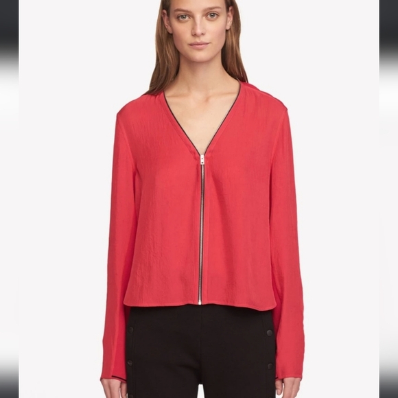 Rag & Bone Vanessa Zip Front Top With Ribbed Fabric on Sleeve Size Large - Picture 1 of 10